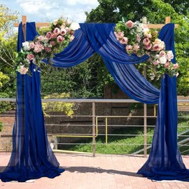 CHHEART Cortina de tela de gasa azul real para arco de boda de 20 pies de gasa para telón de fondo de boda de techo, 2 paneles de tela de gasa transparente para fiesta ceremonia arco etapa