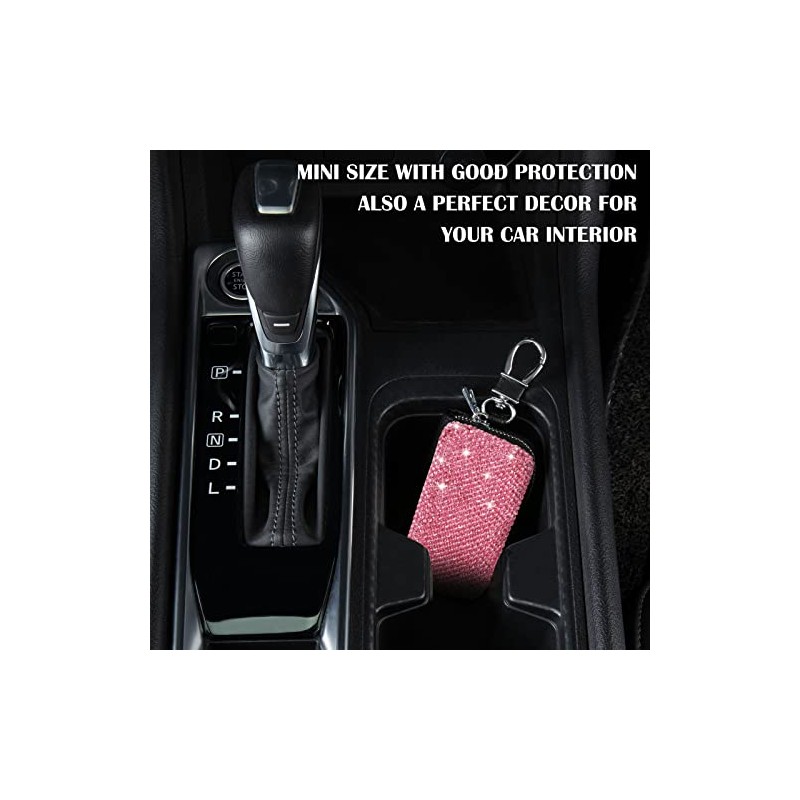 Premium Leather Car Key Chain Case with Rhinestones