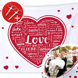Casa Vivente Heart to cut out for wedding: wedding heart for newlyweds, white decorative wedding sheet with heart and two scissors, word heart wedding towel, bed sheet as registry office surprise