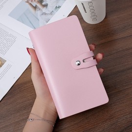 Organizador de tarjetas de visita de piel, soporte para tarjetas de crédito con bloqueo RFID, soporte profesional para tarjetas de visita y libro de nombre, protector para tarjetas de crédito, capacidad para 96 tarjetas (rosa)