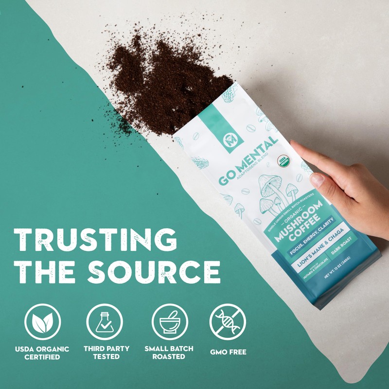 Organic Lion's Mane & Chaga Mushroom Coffee Ground Dark Roast,