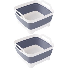 Detsuk Detsuk Collapsible Dish Tub 2X9L-Collapsible Basin Bucket Portable Sink-Outdoor Multiuse Foldable Sink Tub Wash Dish Basin for Kitchen Sink RV Camping (Grey+Grey)