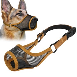 LUCKYPAW Dog Muzzle, Mesh Muzzle for Large Medium Small Dogs, Soft Mouth Guard for Biting Chewing, Breathable Mouth Guard with Adjustable Strap for Training(Brown, L(Snout:9.75"-11"))