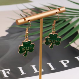 St Patricks Day Earrings, Green Shamrock Dangle Earrings for Women, St. Patrick's Day Accessories Good Luck Hoop Earrings (Gold-1)