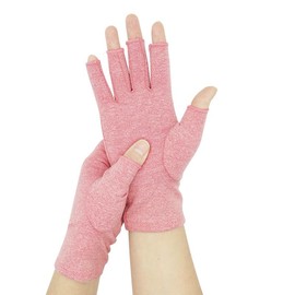 JOMOCARE Compression Arthritis Gloves Compres Arthritis Fingerless Gloves Joint Pain Support Compres Gloves for Women Men (Pink, Medium)