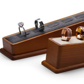 Oirlv Solid Wood Jewellery Ring Display Stand 6 Slot Ring Organiser Display Case (Dark Grey)