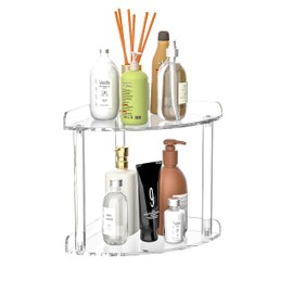 Sezanrpt 2 Tier Countertop Corner Organizer Shelf 7x7x8 Inch, Acrylic Bathroom Organizer Corner Shelf for Countertop, Clear Vanity Storage Organizer for Skincare, Cosmetics, Perfume