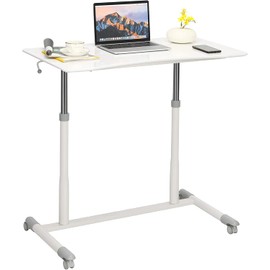 Computer, Compact Height Adjustable Sit Table w/Lockable Casters, Suitable for Home Office Living Gym Recreation Room Mobile Standing Desk, White