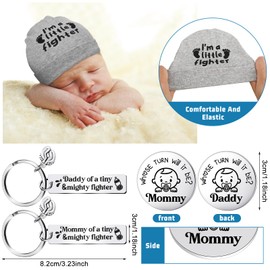 Toulite NICU Preemie Baby Gift Set I'm Little Fighter Preemie Baby Hat and Bodysuit Cotton Socks with Keychain Coin (Gray)