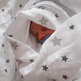 Clevere Kids Muslin Cloths Stars Superior, 80 x 80 cm, Set of 4, Oeko-Tex Standard 100 (Pictor White/Light Grey)