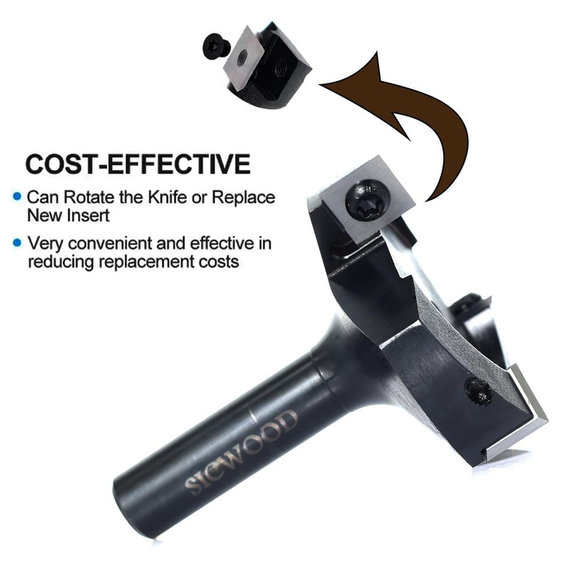 Slab Flattening Router Bits 1/2 Shank, 2-3/8”Cut Dia, 12*12*1.5mm Insert,