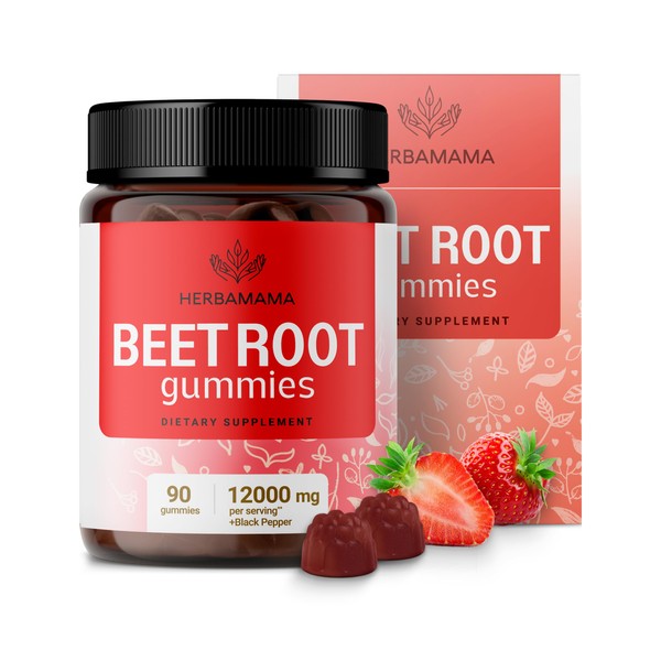 HERBAMAMA Beet Root Gummies - 12000mg Red Beets with Black