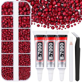 BELLEBOOST 6000Pcs Resin Rhinestones for Bedazzling with 3Pcs B7000 Jewelry Glue, 1 Box Dark Red Flatback Rhinestones for Crafting Crafts DIY, Crystals Gems for Clothing Shoes Tumblers Nail Art Makeup