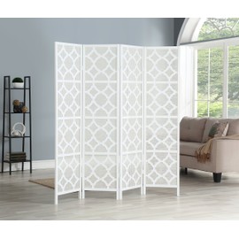 Roundhill Furniture Quarterfoil Infused Diamond Design 4-Panel Room Divider, White