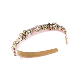 Rhinestone Headband Wide Padded Hairband Sparkle Silver Diamond Headband Crystal Bead Embellished Headbands for Women Girls (CNaPinkCrystal)