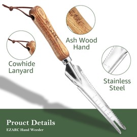 EZARC Weeding Machine, Scale Transplanting Tool, Weeding Fork, 5-in-1 Small Garden Multifunctional Manual Tool, Gardening Supplies, Wooden Handle, Stainless Steel, For Garden