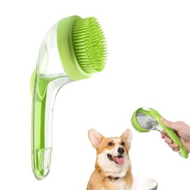 Dog & Cat Bath Brush with Shampoo Dispenser 2-in-1 Grooming Scrubber, Paw Washer, pet shower Cleaning & Massaging for Short & Long Hair