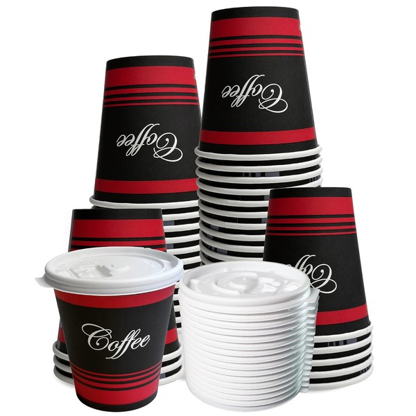EcoQuality Durable Disposable Paper Hot Cups & White Lids For
