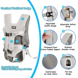 PetBonus Pet Front Dog Carrier Backpacks, Adjustable Pet Backpack, Legs Out Easy-fit Puppy Chest Carrier for Medium Small Dogs, Hands Free for Hiking, Cycling (Grey, S)