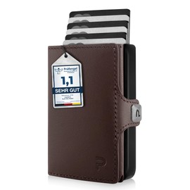 PURISTO KLIK Slim Wallet with Coin Compartment Men's - Leather Money Clip Mini Wallet Men's Small with Coin Compartment, RFID Blocker - Leather Card Case, dark brown, Mini coin compartment - 12 cards
