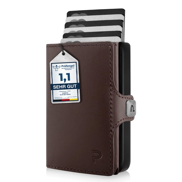PURISTO KLIK Slim Wallet with Coin Compartment Men's - Leather