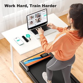 Walking Pad Treadmill, Walking Pad with Handle Bar, 2.5 HP Under Desk Treadmills for Home Office, 3 in 1 Foldable Treadmill Supports Up to 300lbs, Portable Treadmills w/Remote & LED Display, Orange