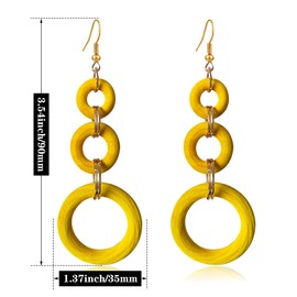 KaFu Bohemian Wood Earrings for Women Vintage Natural Geometric Hollow Hoop Wooden Dangle Earrings Lightweight African Statement Earrings Jewelry (yellow)