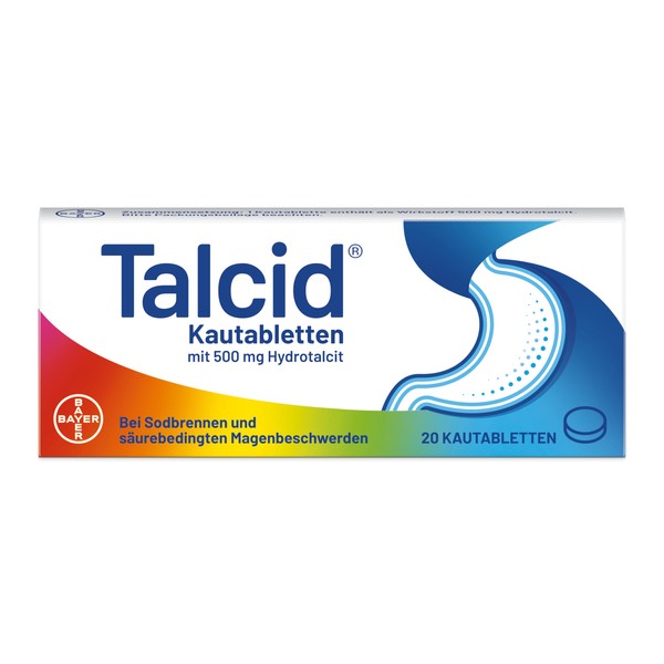 Talcid Chewable Tablets – Medicine for Heartburn and Acid-Related Stomach Discomfort – with 500 mg Hydrotalcite – 1 x Pack of 20