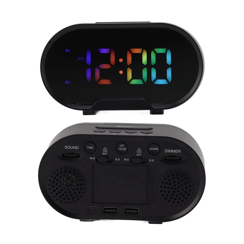 Digital Clock LED Alarm Big Digits Color Display Dimmable Adjustable