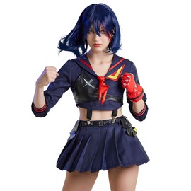 miccostumes Womens Anime Cosplay Costume Long Sleeves Shirt and Skirt Set (Large, Dark Blue)