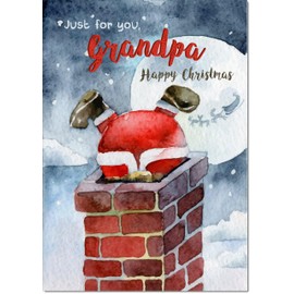 doodlecards Grandpa Christmas Card Santa Chimney Medium Size Christmas Card for Grandpa with Plain Envelope