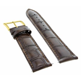 Ewatchparts 24mm Leather Watch Band Strap Compatible With Montblanc Watch Dark Brown With Gold Buckle