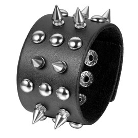 Avaner Punk Wide Strap Leather Bracelet Black Metal Spike Studded Goth Rock Biker Costume Bracelet Chain for Women Men