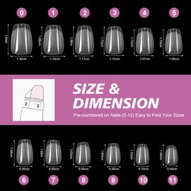 BUTBU Short Coffin Nail Tips, 600 Pieces False Nail Tips, Soft Gel Tips, Full Cover Nail Tips Set, 12 Sizes Artificial Gel Nail Tips, for Nail Extension & Nail Art, DIY Nail Studio at Home