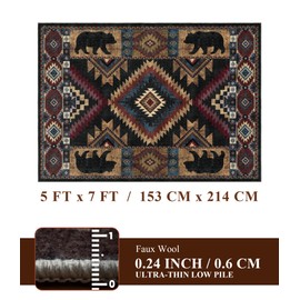 YIHOUSE Rustic Cabin Area Rug for Bedroom 5x7,Machine Washable Lodge Bear Rug,Non-Slip Low Pile Print Pattern Western Rug for Living Room