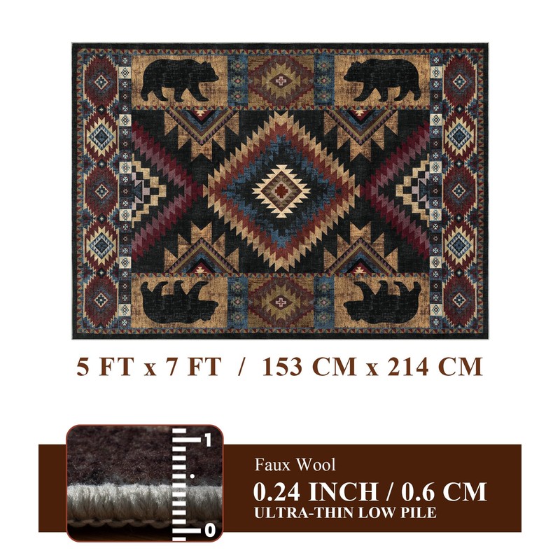 YIHOUSE Rustic Cabin Area Rug for Bedroom 5x7,Machine Washable Lodge