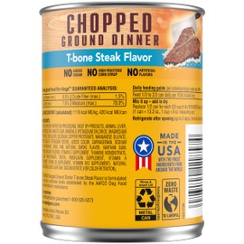 PEDIGREE Adult Canned Wet Dog Food Chopped Ground Dinner T-Bone Steak Flavor, (12) 13.2 oz. Cans