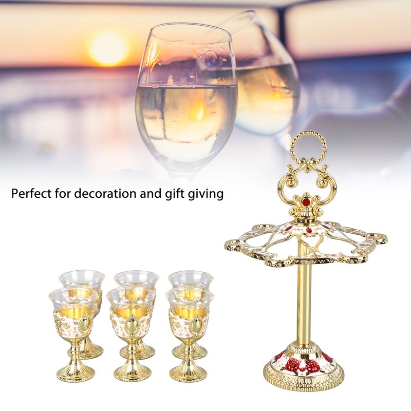 6Pcs Chinese Chalice Retro Style Zinc Alloy Glass Embossed Flower
