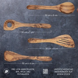 Erreke Cooking Spoon Set, Wooden Spoon, Wooden Spoon, Wooden Spatula, Handmade from Sustainable, Mediterranean Premium Olive Wood, Wooden Cooking Spoon, Cooking Cutlery Set of 4