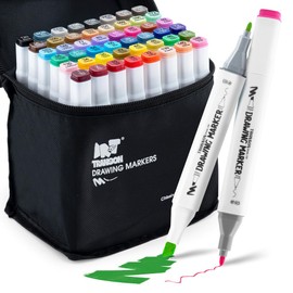 TRANSON Alcohol Markers for Drawing Coloring 48 Colors Dual-tip Fine and Chisel Tips