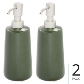 iDesign Dispenser for Bathroom Holds Hand Soap or Lotion-Set of 2-Moss Green Eco Vanity Ceramic Pump-Tall M2