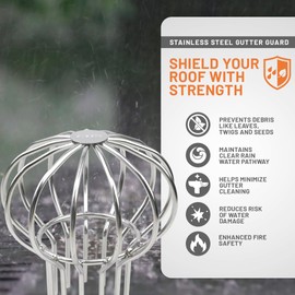 Gutter Guard (5 Pack) 304 Stainless Steel Fits for 2.6" ~ 3.7" - Downspout Filter - Leaf Guards for Gutters - Downspout Cover Screen - Rain Gutter Cover - Strainer Accessories - Rain Guard