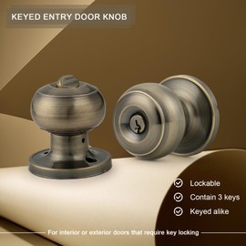 Probrico 4 Pack Entrance Door Knobs Exterior Door Lock with 3 Keys Keyed Alike Antique Brass Same Key Round Ball Entry Door Knobs