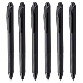 Pentel Gel Ink Ballpoint Pen, EnerGel Retractable Exclusive, Black Colors, 0.7mm, Black Barrel, BL77A-6, Set of 6