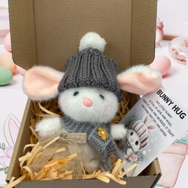 Milageto Easter Gift Mini Bunny Doll Adornment Party Favors Toy Crafts Scene Layout Birthday Home Decor Plush Doll with Knitted Hat, Gray