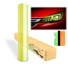 EZAUTO WRAP Free Tool Kit 12"x48" (1FT x 4FT) Glossy Neon Yellow Headlight Taillight Fog Light Side Marker Vinyl Tint Film Self Adhesive