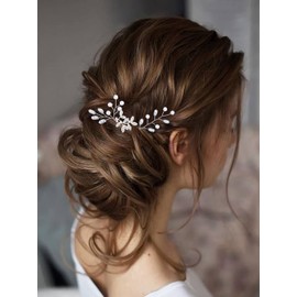 Zoestar Bride Wedding Hair Pins Silver Pearl Rhinestone Headpiece Bridal Leaf Hair Accessories for Women and Girls(Pack of 2)