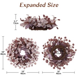 Artificial Eucalyptus Wreath Diameter 46 cm - Door Wreath with Grapevine Base, Decorative Wreath in Bordeaux - Artificial Wreath for Front Door, Wall Decoration, Window & Autumn Spring Decoration