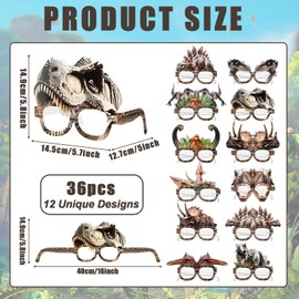 Oitnlaughter 36 Pcs Dinosaur Glasses Bulk Dinosaur Birthday Party decorations Dino Themed Paper Glasses Novelty Eyeglasses Photo Booth Props for Kids Jungle Safari Animal Birthday Party Favors