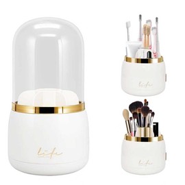 Toothbrush Holders with Cover,Dustproof 360 Rotating 7 Slots Toothpaste Holder for Bathroom Organizer Countertop,Makeup Brushes Organizer,Bathroom Accessories (White)